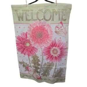 Jane Shasky Decorative "Welcome" Gerbera Daisy Large  House Flag ~ 2.5'x3.5'